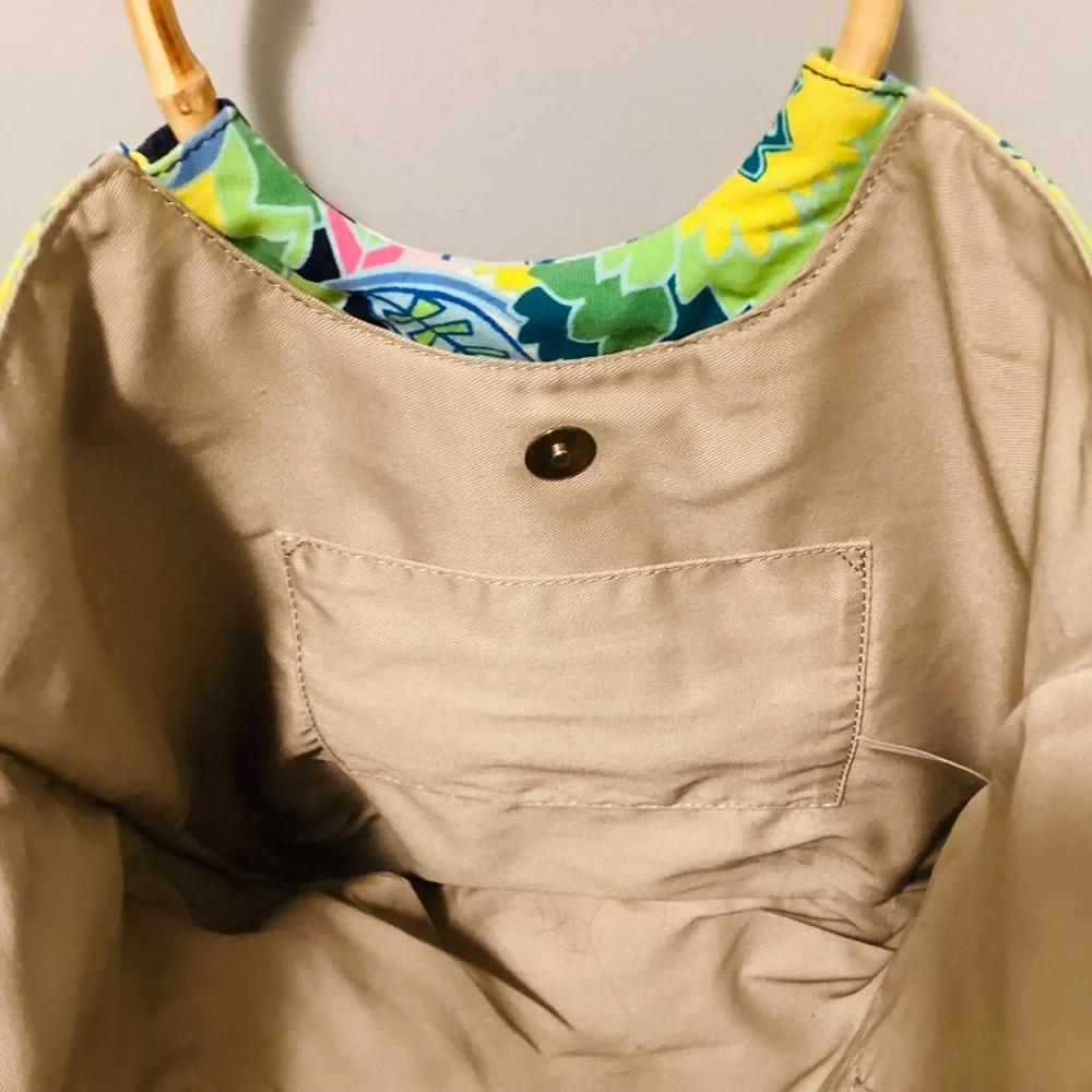 Vintage Talbots Floral Bamboo Top Handle Bag, Talbots Floral Bag, Summer Bag - Picture 5 of 7